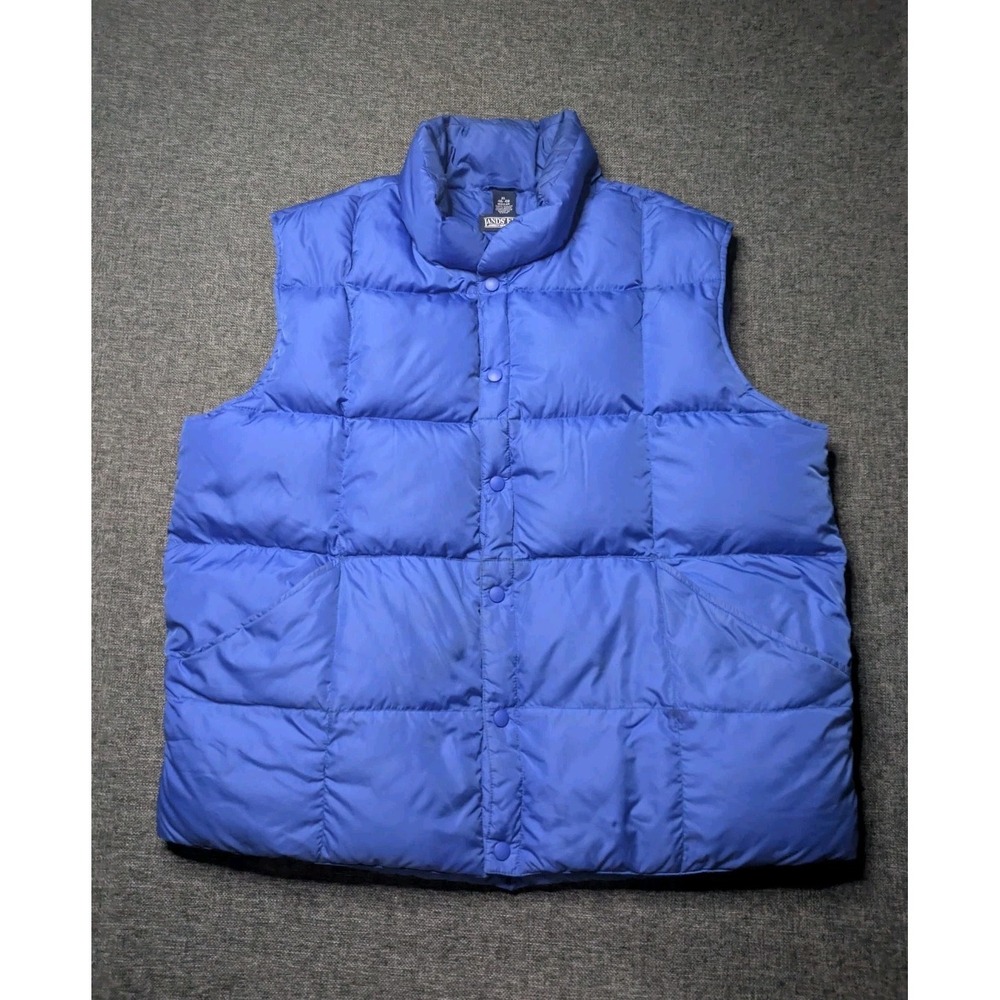 Lands End Vest Mens XL Navy Blue Goose Down Puffer Quilted Snap Front Nylon